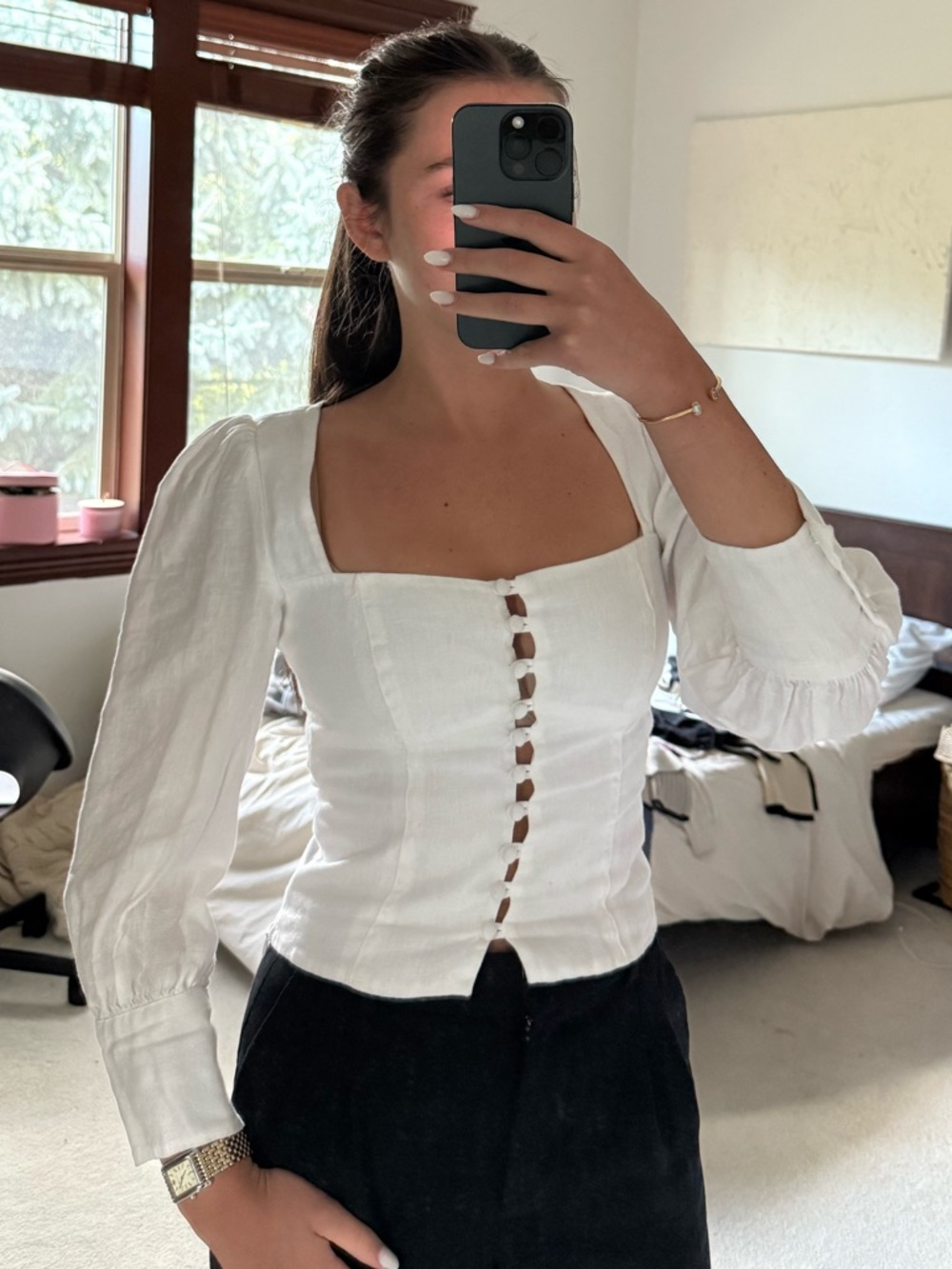 Reformation White Square-Neck Button Corset Top